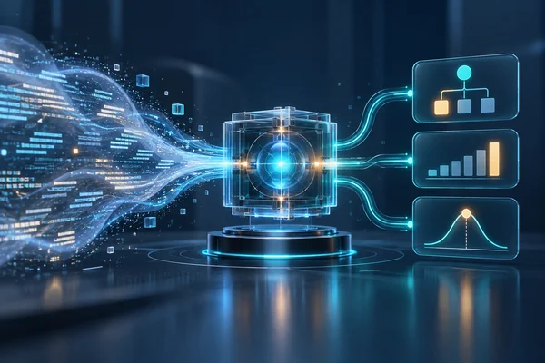 Jev System One model converts text state into typed Choice, Score, and Noul decisions that software can route by confidence