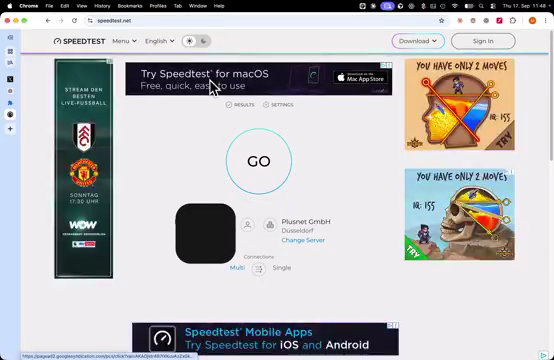 Original TypeSafe AdBlock demo showing multiple ad placements on Speedtest before filtering